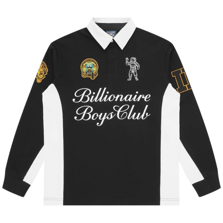Billionaire Boys Club Script Panelled Rugby Longsleeve Polo Zwart