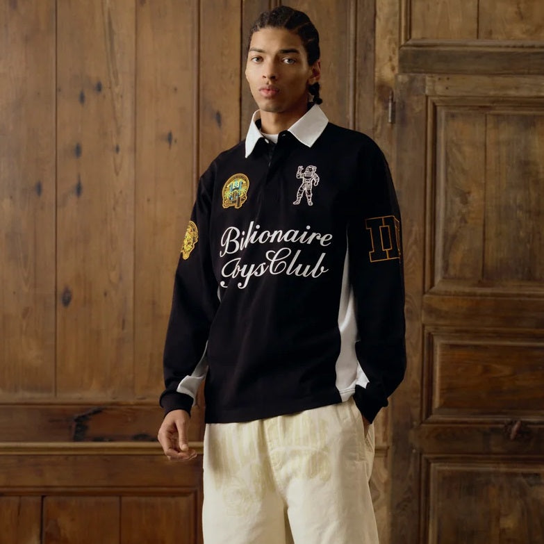 Billionaire Boys Club Script Panelled Rugby Longsleeve Polo Zwart
