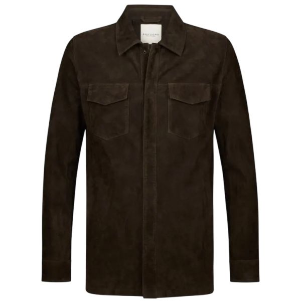 Profuomo Normal Fit Suede Overshirt Donker Bruin