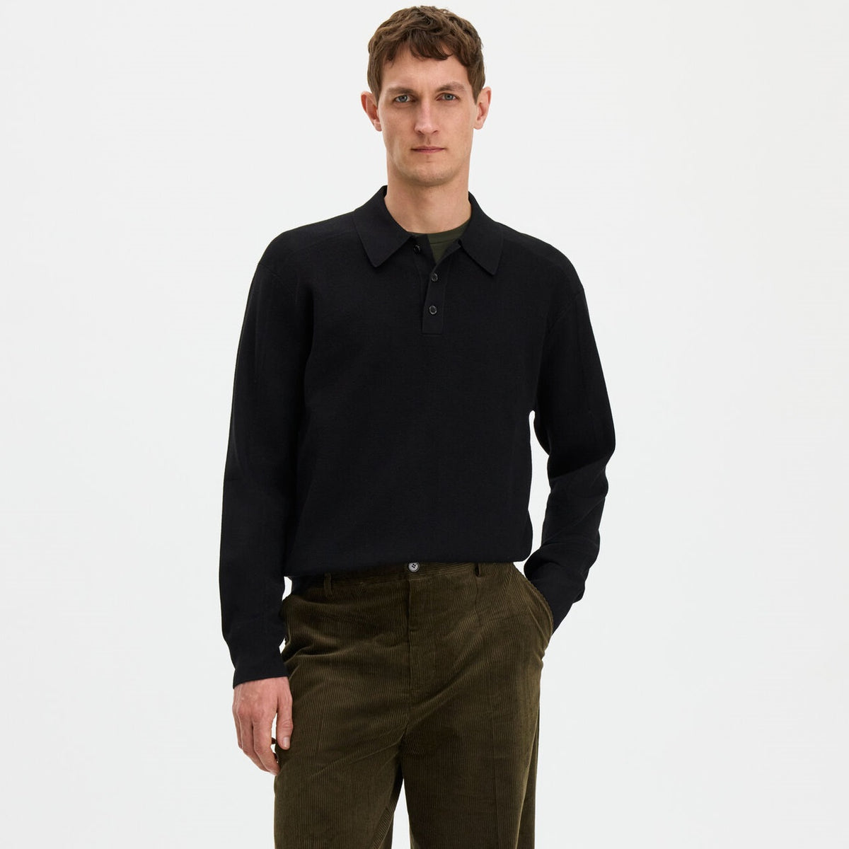 Filippa K Textured Knit Longsleeve Polo Zwart