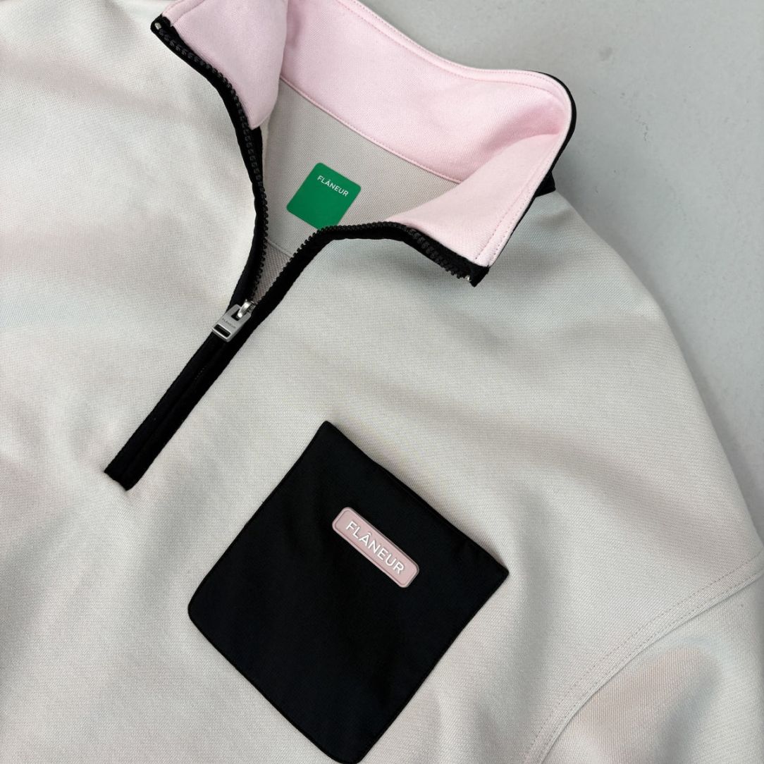 Flâneur Badge Classic Half Zip Sweater Grijs