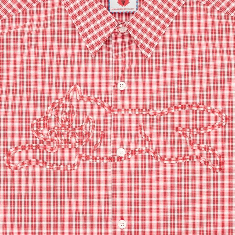 Icecream Applique Running Dog Check Overhemd Rood