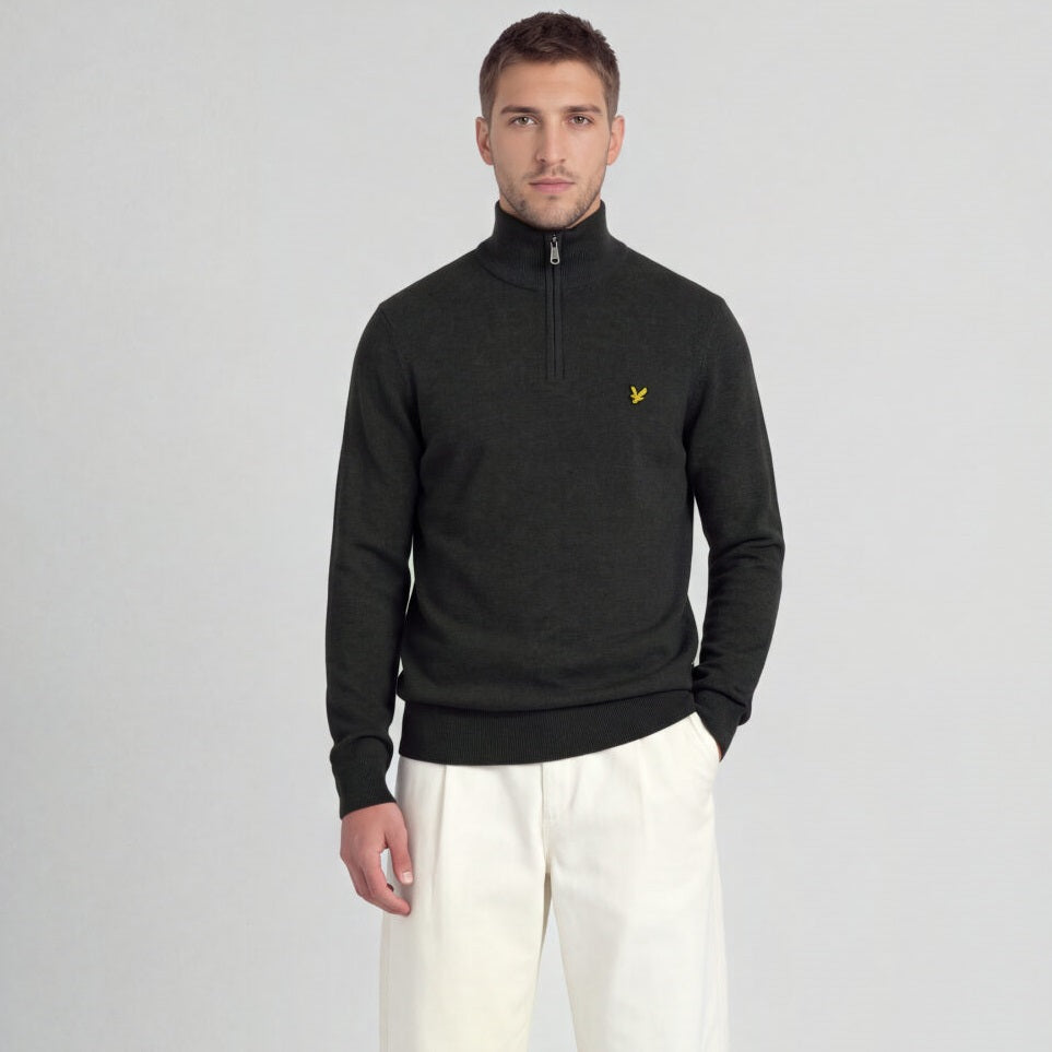 Lyle & Scott Cotton Merino Quarter Zip Sweater Antraciet