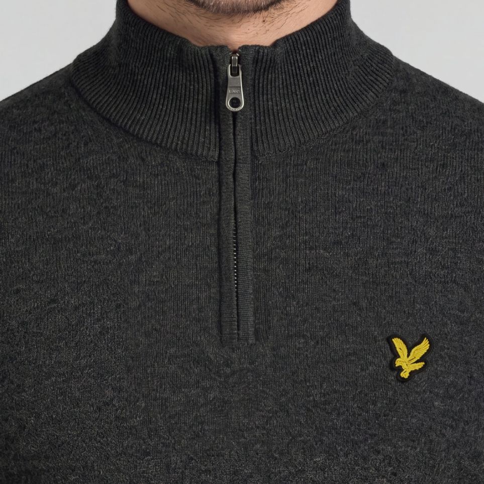 Lyle & Scott Cotton Merino Quarter Zip Sweater Antraciet