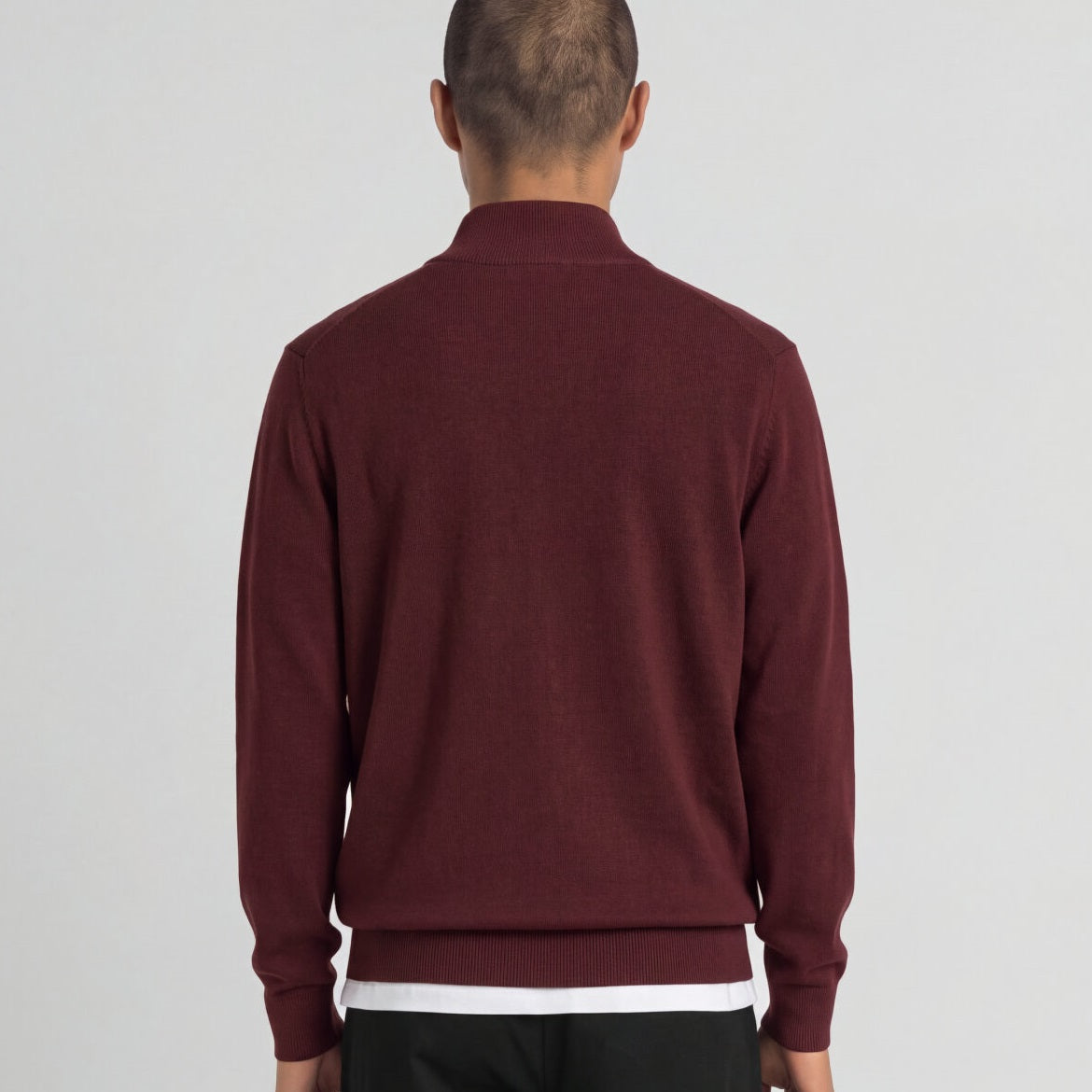 Lyle & Scott Cotton Merino Quarter Zip Sweater Bordeaux