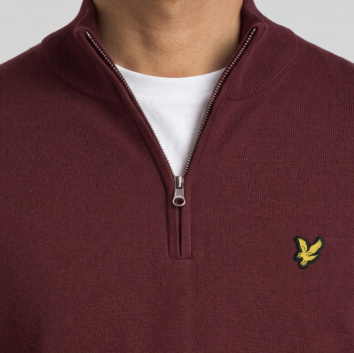 Lyle & Scott Cotton Merino Quarter Zip Sweater Bordeaux