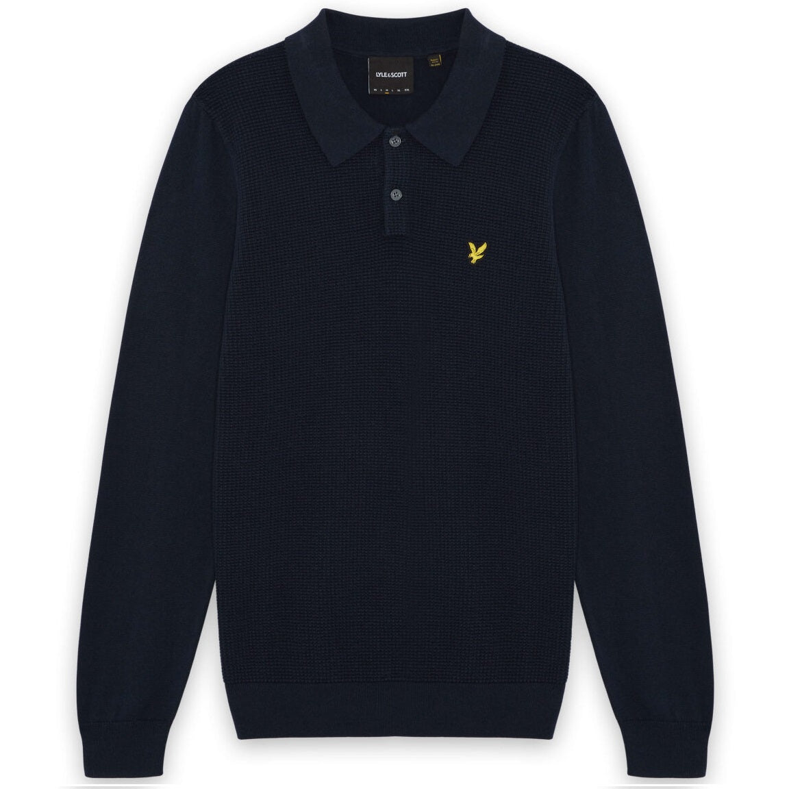 Lyle & Scott Panelled Waffle Knitted Longsleeve Polo Navy
