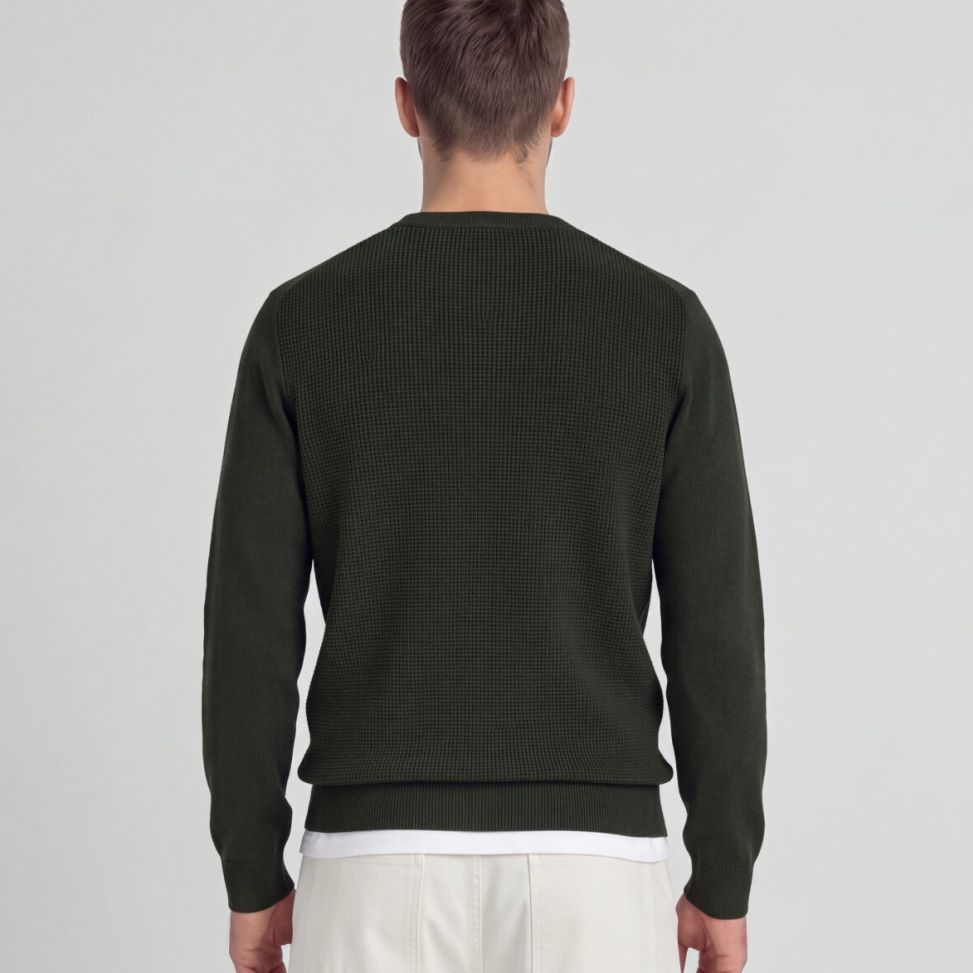 Lyle & Scott Panelled Waffle Sweater Donker Groen