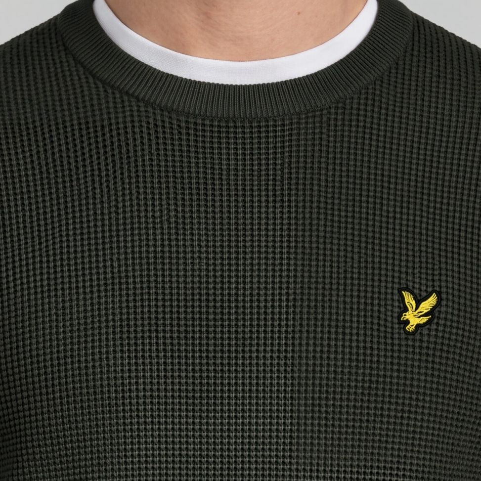 Lyle & Scott Panelled Waffle Sweater Donker Groen