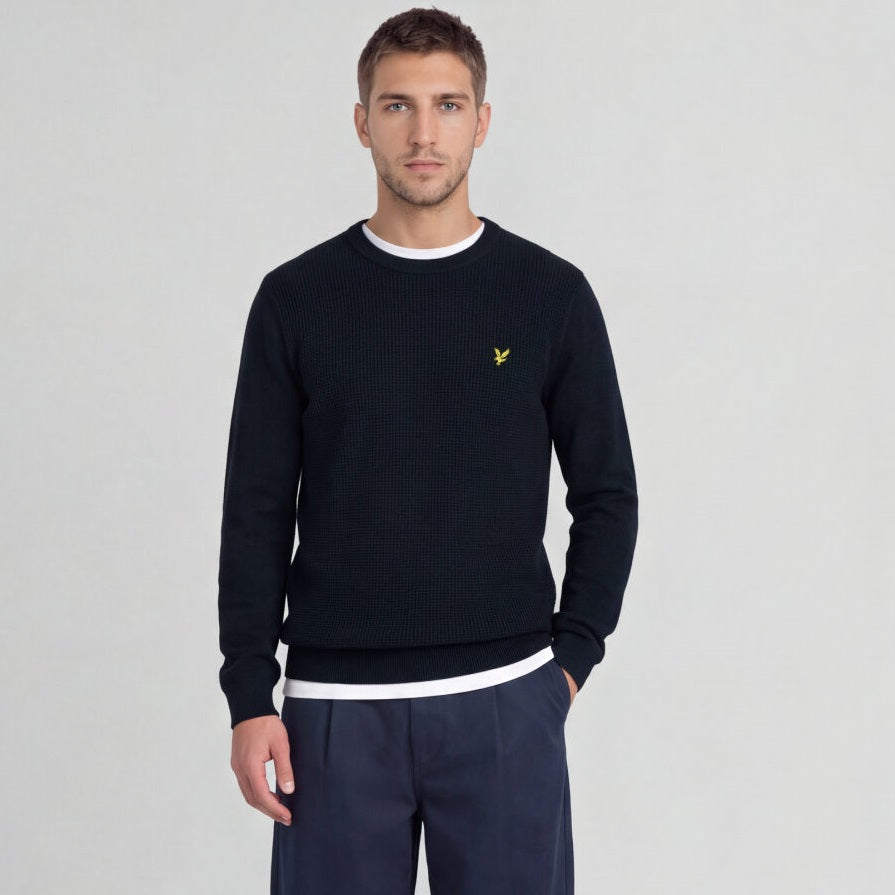 Lyle & Scott Panelled Waffle Sweater Navy