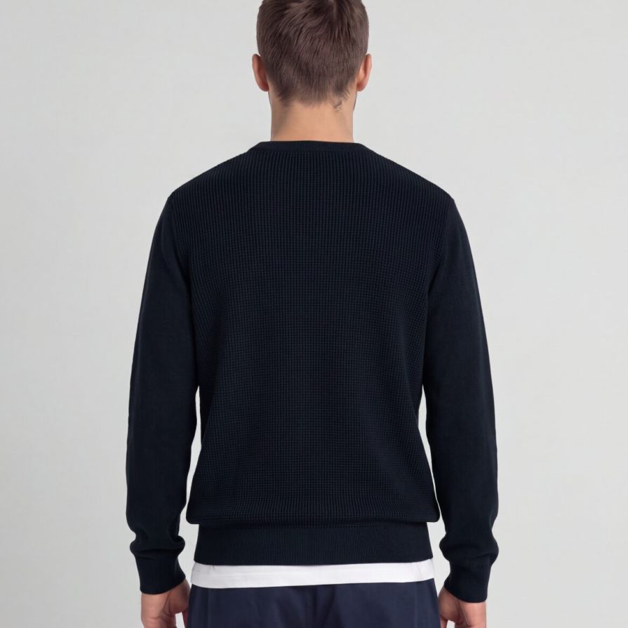 Lyle & Scott Panelled Waffle Sweater Navy