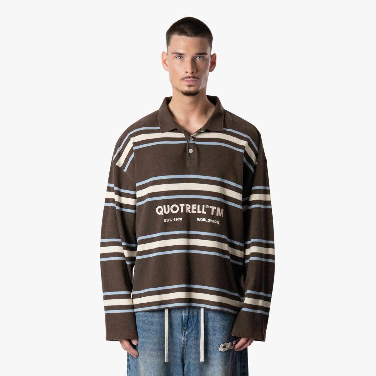 Quotrell Striped Longsleeve Polo Bruin