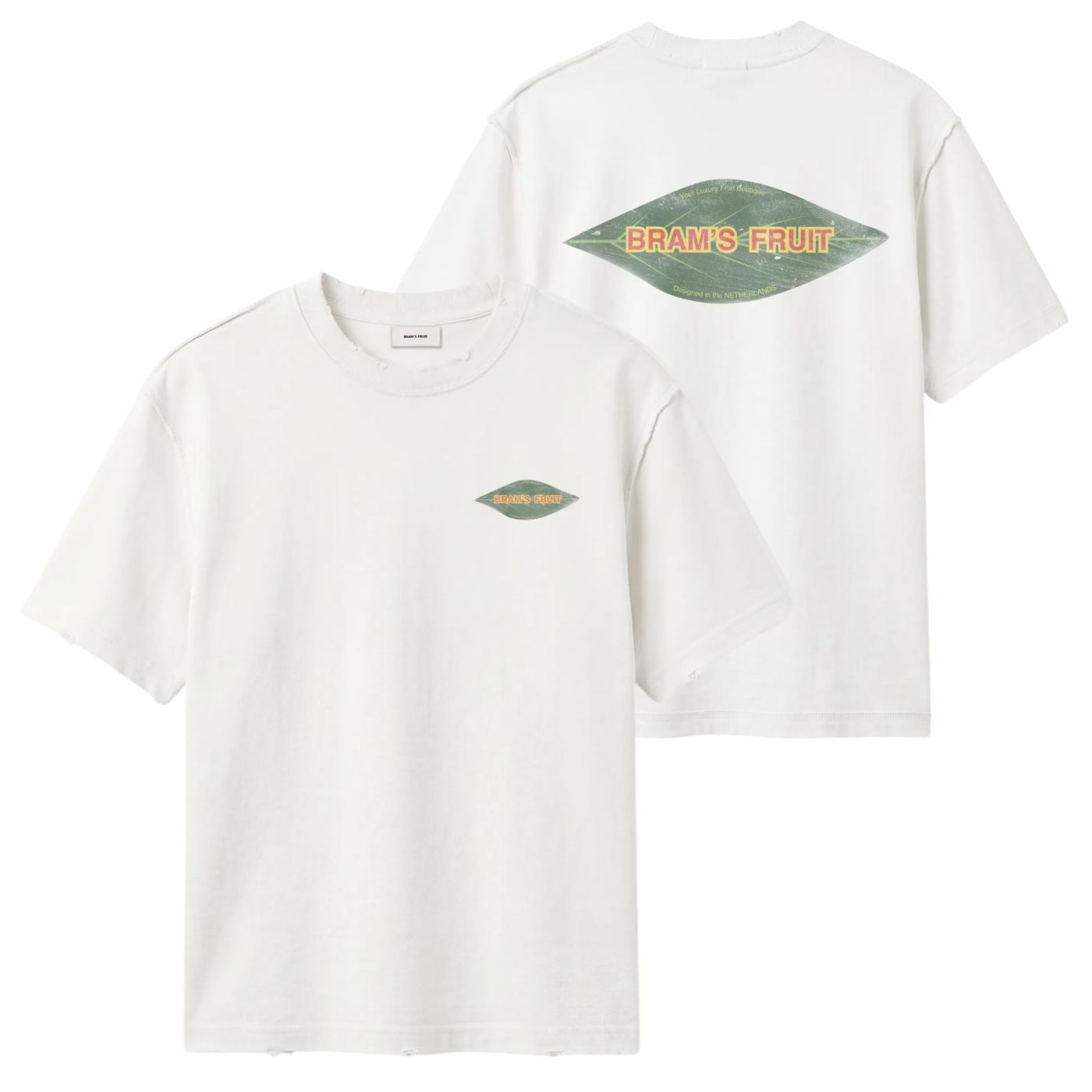 Bram’s Fruit Distressed Leaf T-shirt Off White
