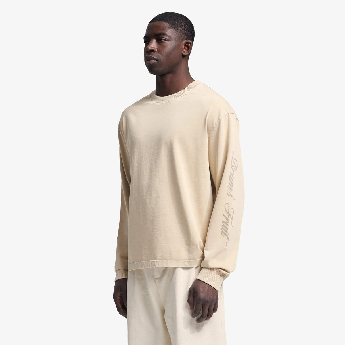 Bram’s Fruit Distressed Script Logo Longsleeve T-shirt Beige