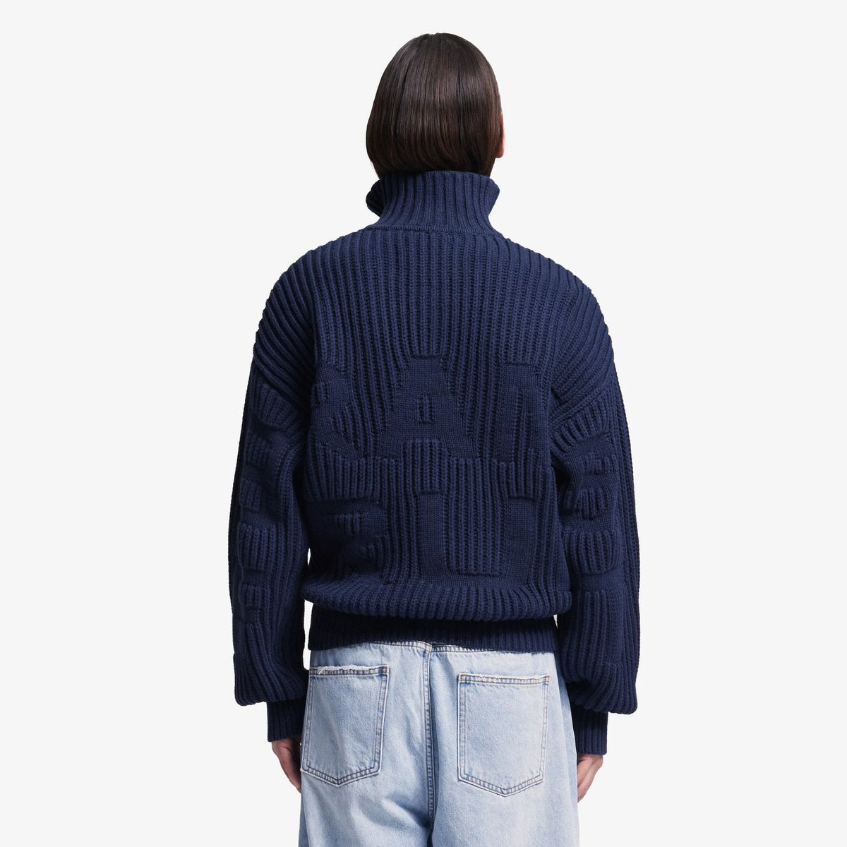 Bram’s Fruit Fisherman Knitted Quarter Zip Sweater Donker Blauw