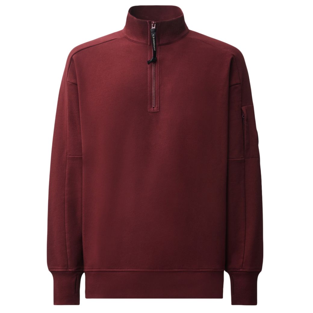 CP Company Diagonal Raised Fleece Half Zip Sweater Rood