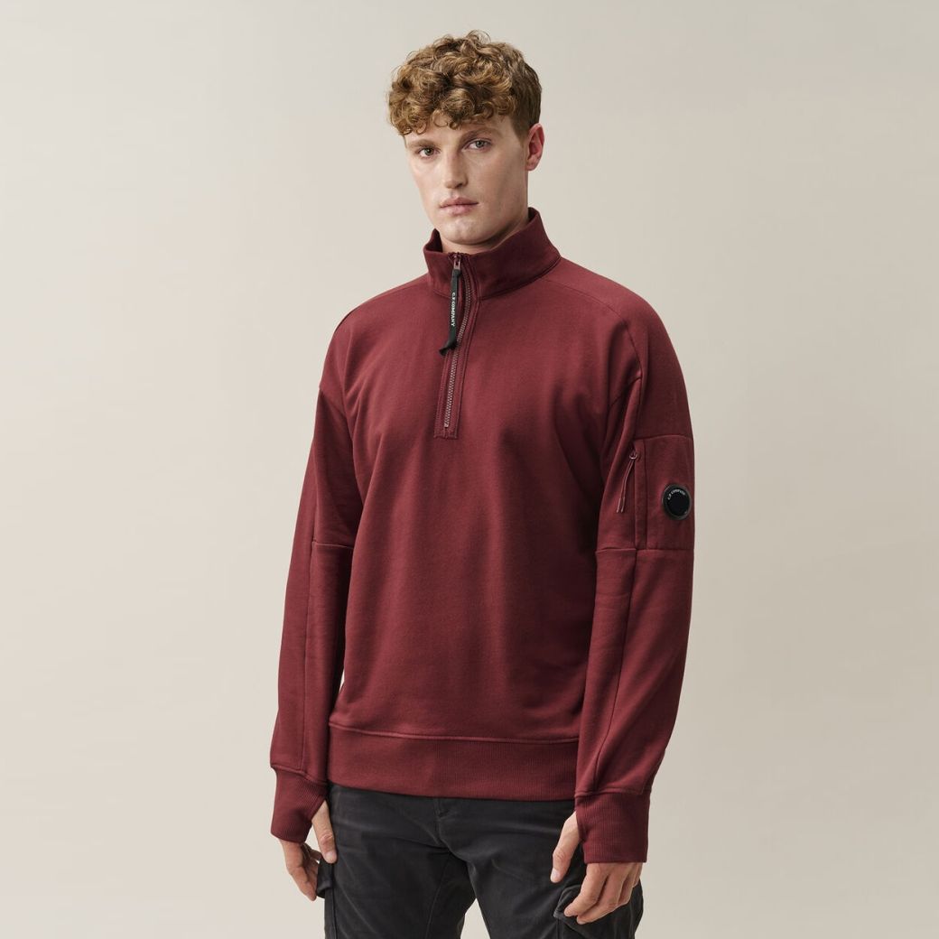 CP Company Diagonal Raised Fleece Half Zip Sweater Rood