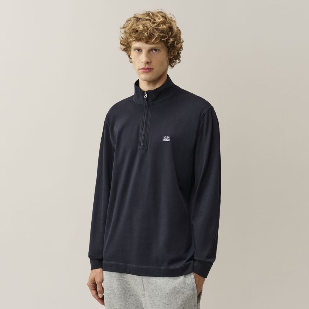 CP Company Stretch Piquet Half Zip Longsleeve Polo Navy