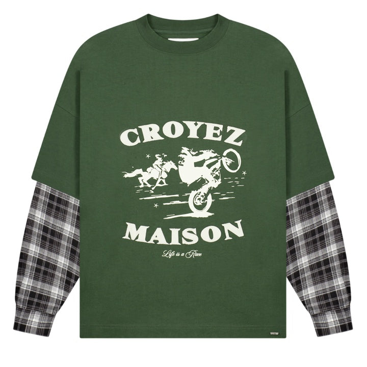 Croyez Layered Race Longsleeve T-shirt Donker Groen