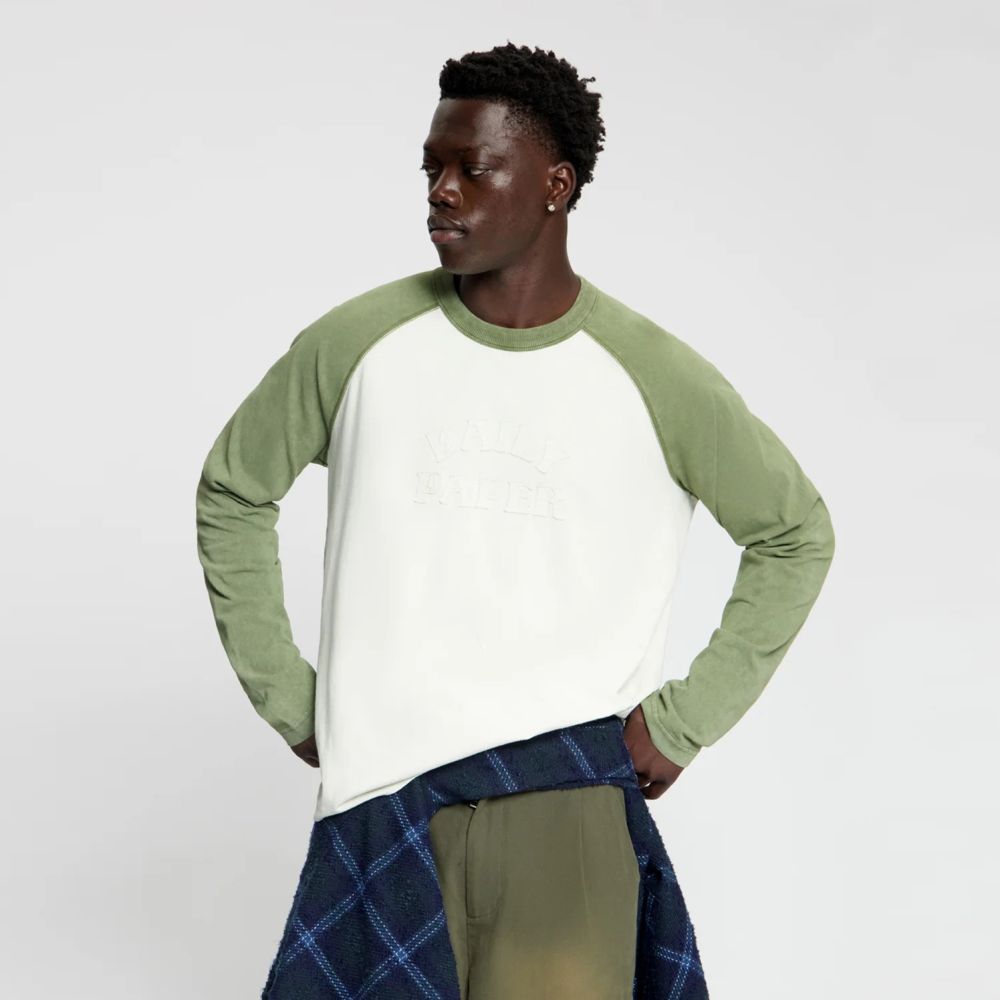 Daily Paper Contrast Raglan Longsleeve T-shirt Off White/Groen