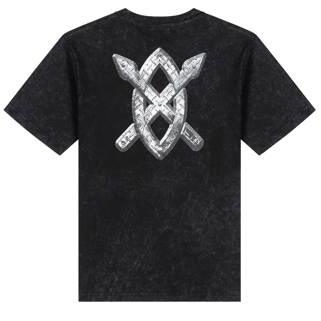 Daily Paper Textured Metallic Shield T-shirt Zwart