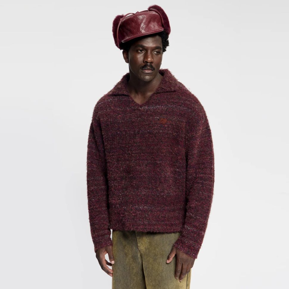 Daily Paper Textured V-Neck Knit Sweater Bordeaux