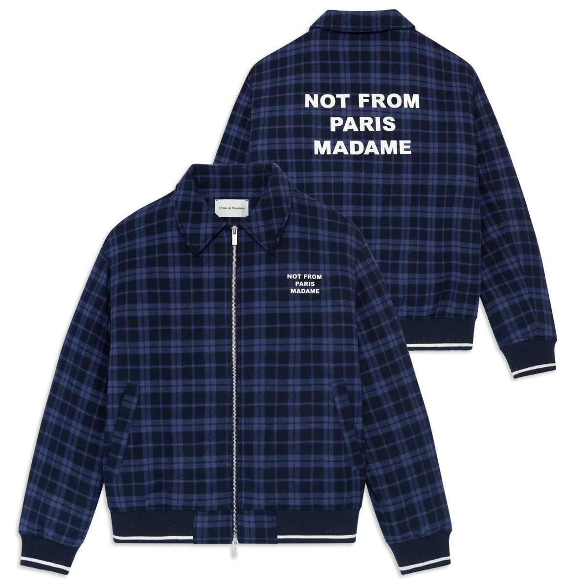 Drôle De Monsieur Checked Slogan Flannel Jack Navy