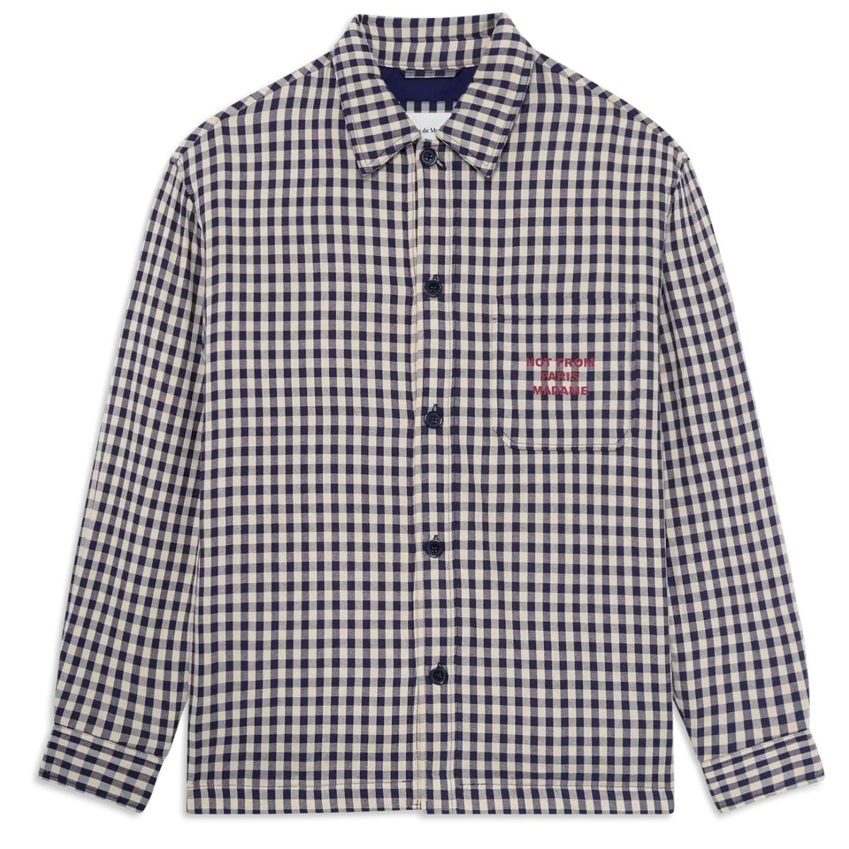Drôle De Monsieur Checked Slogan Overshirt Beige/Navy