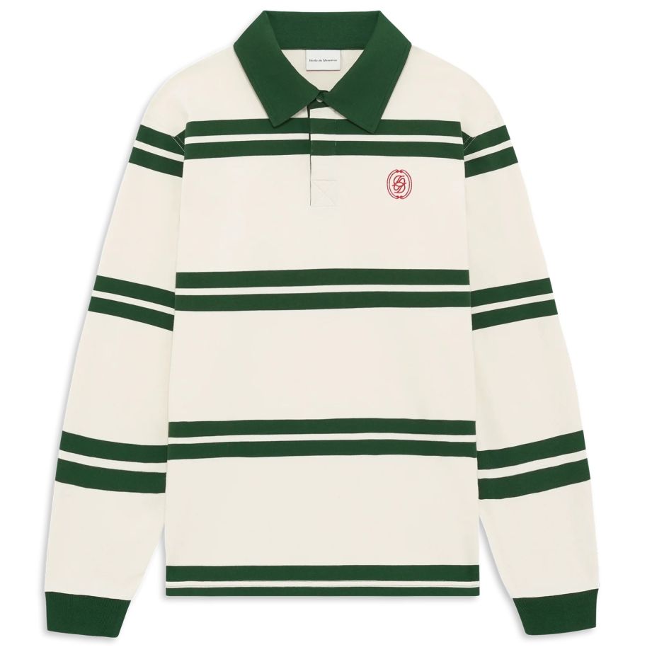 Drôle De Monsieur D Ornament Striped Longsleeve Polo Off White/Groen