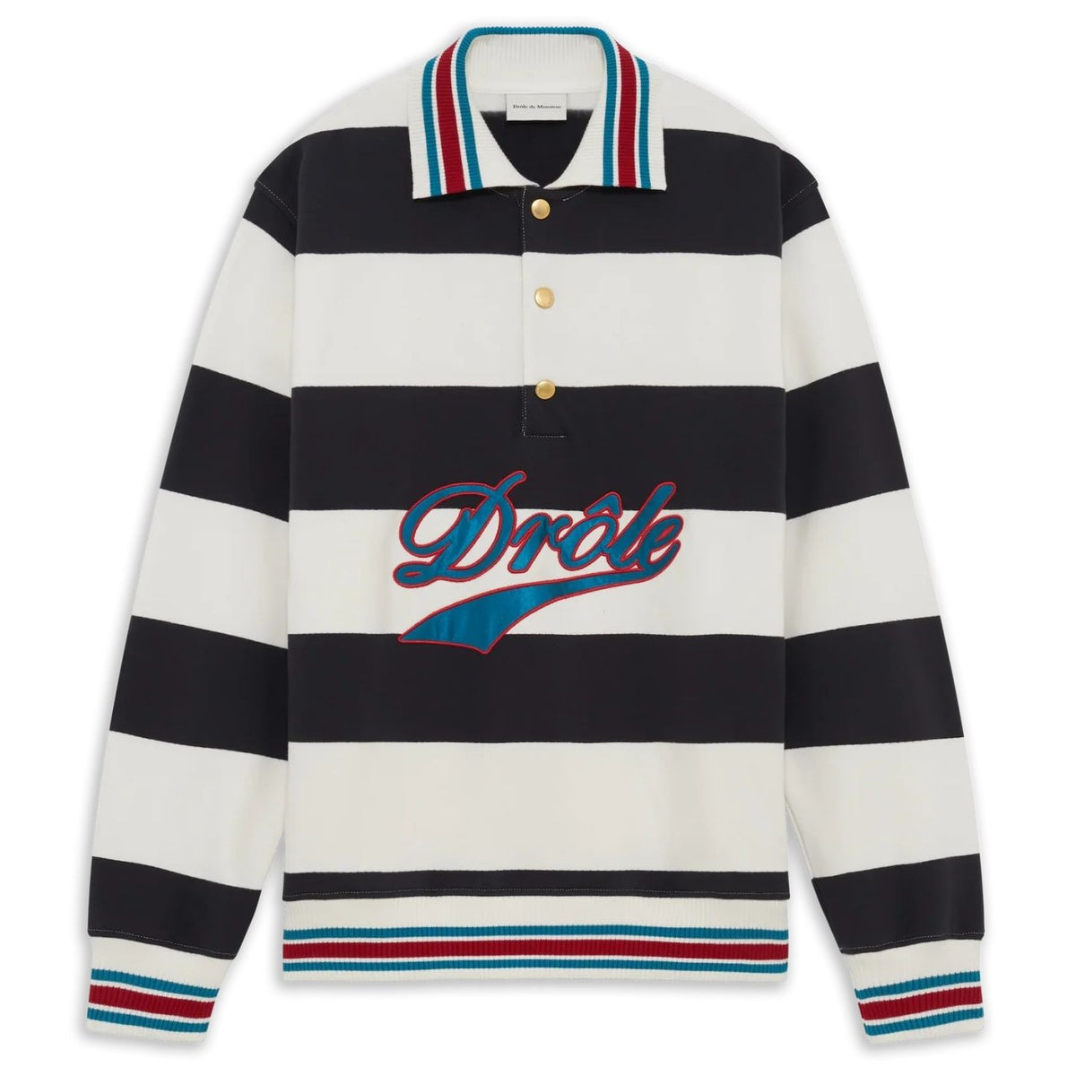 Drôle De Monsieur Drôle Embroidered Stripes Longsleeve Polo Off White/Navy