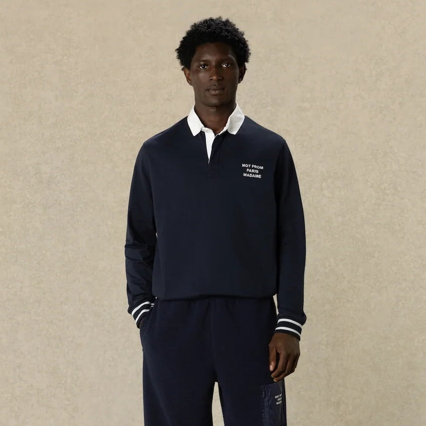 Drôle De Monsieur Slogan Longsleeve Polo Navy