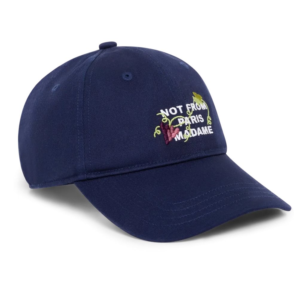Drôle De Monsieur Vine Embroidered Slogan Cap Navy