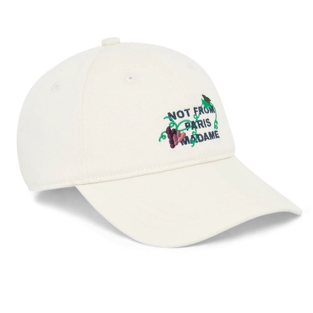 Drôle De Monsieur Vine Embroidered Slogan Cap Off White