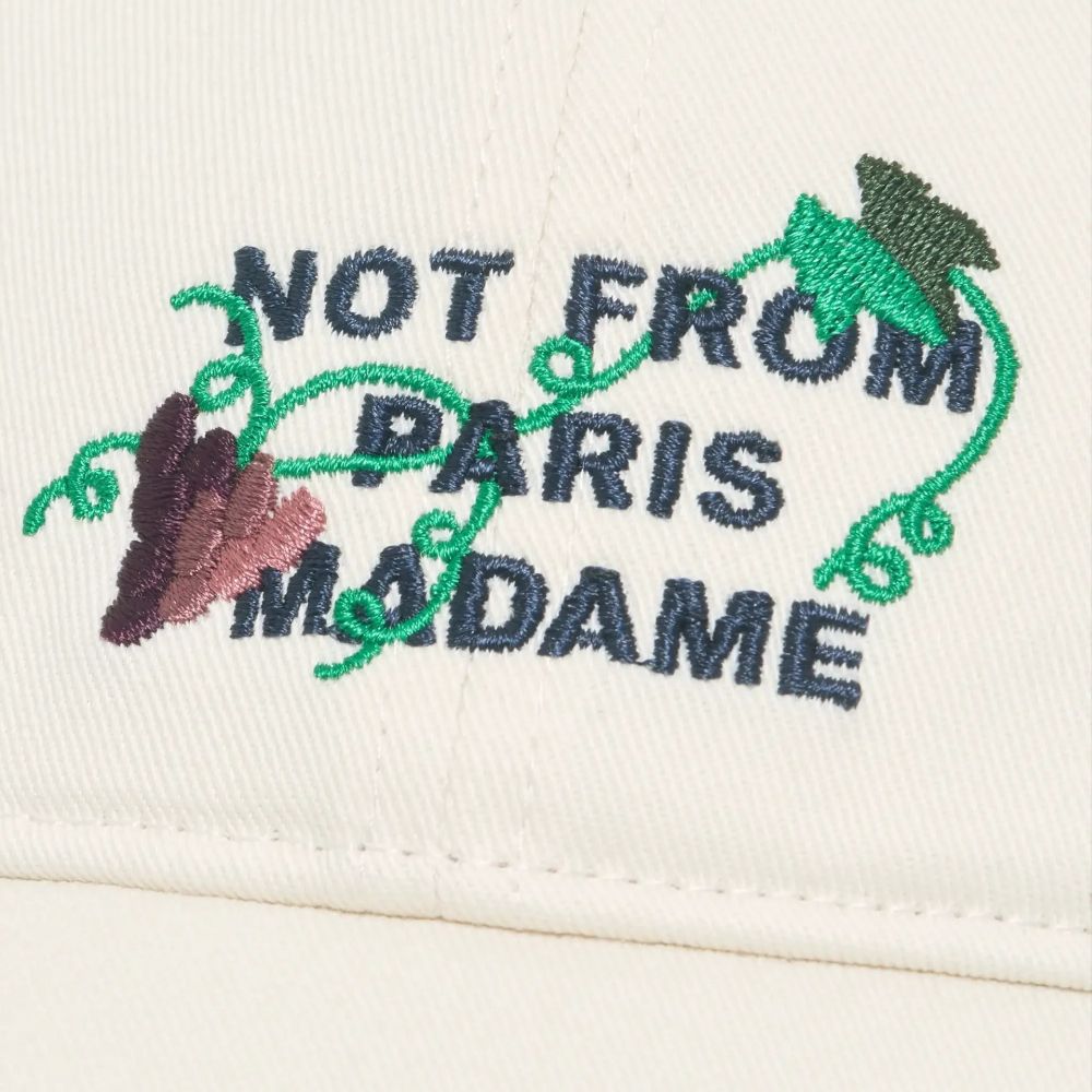 Drôle De Monsieur Vine Embroidered Slogan Cap Off White