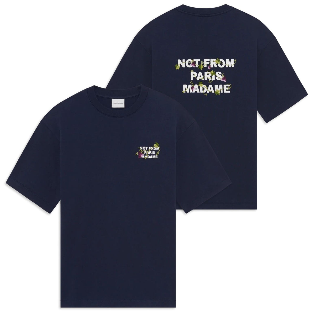 Drôle De Monsieur Vine Embroidered Slogan T-shirt Navy