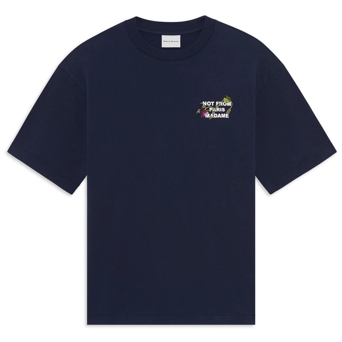 Drôle De Monsieur Vine Embroidered Slogan T-shirt Navy