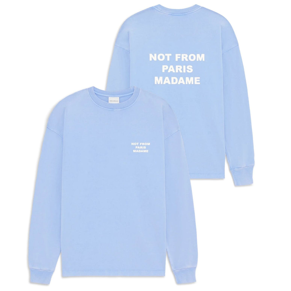 Drôle De Monsieur Washed Slogan Longsleeve T-shirt Licht Blauw