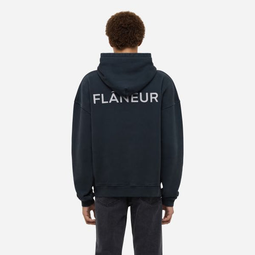 Flâneur Double Logo Washed Hoodie Zwart