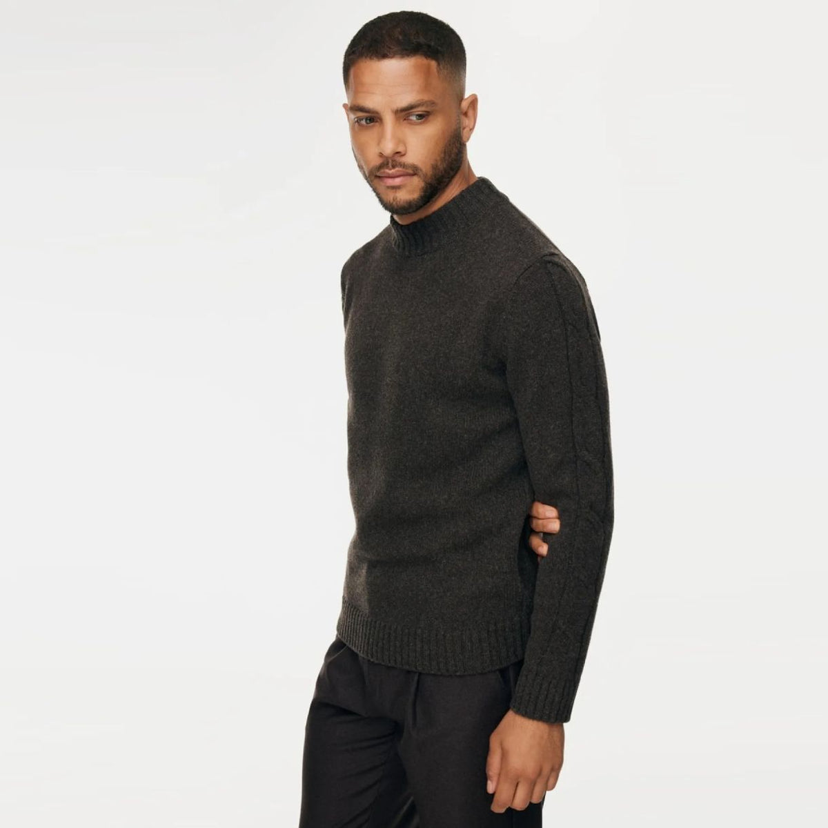 Gentiluomo Cable Sleeve Turtle Sweater Bruin