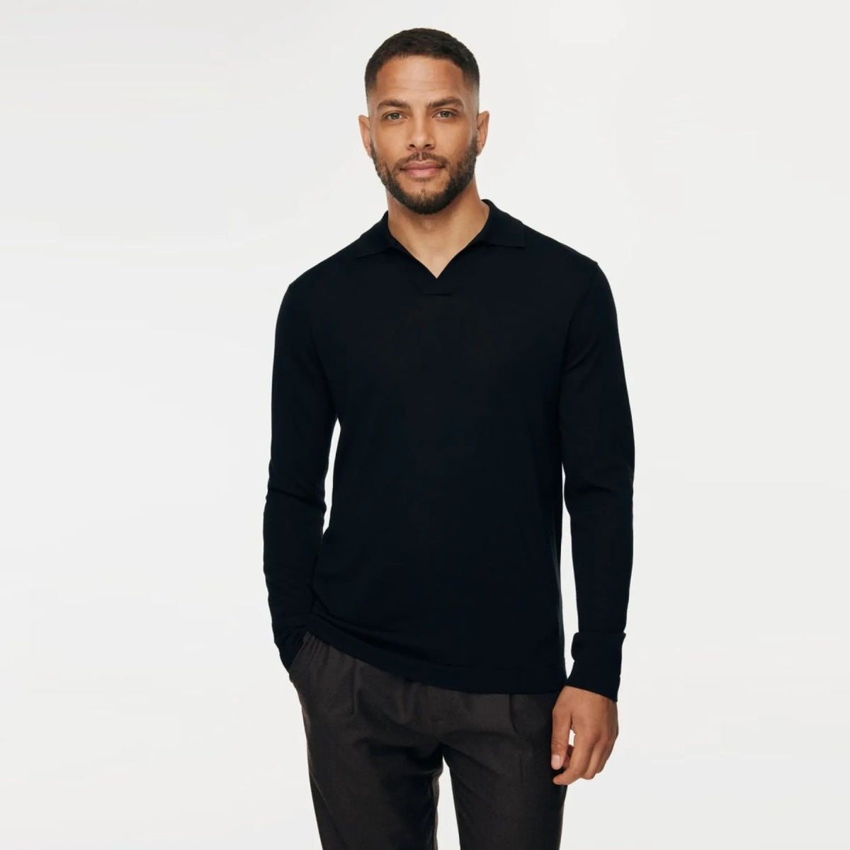 Gentiluomo No Buttons Longsleeve Polo Navy