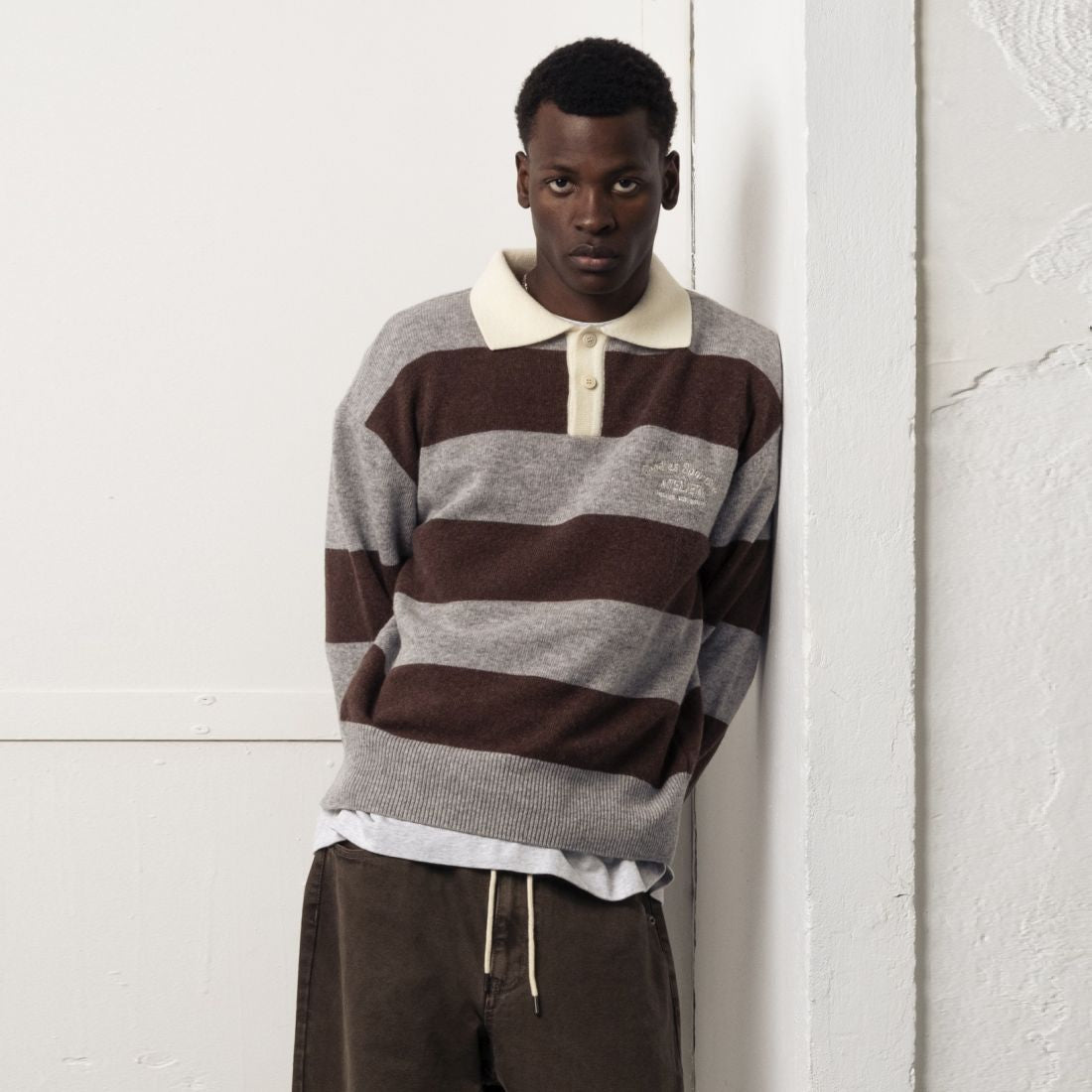 Goodies Sportive Shitake Longsleeve Polo Bruin/Grijs