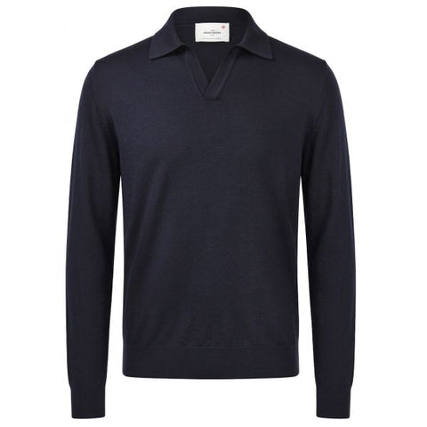 Gran Sasso Merino Longsleeve Polo Navy
