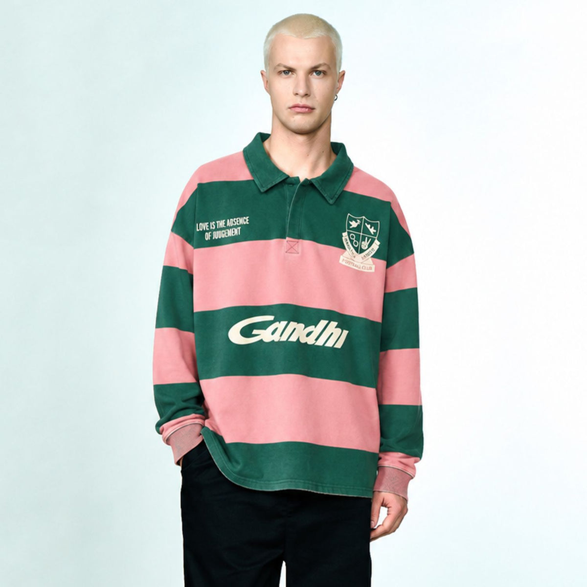 Hopeium Football Gandhi Longsleeve Polo Donker Groen/Roze