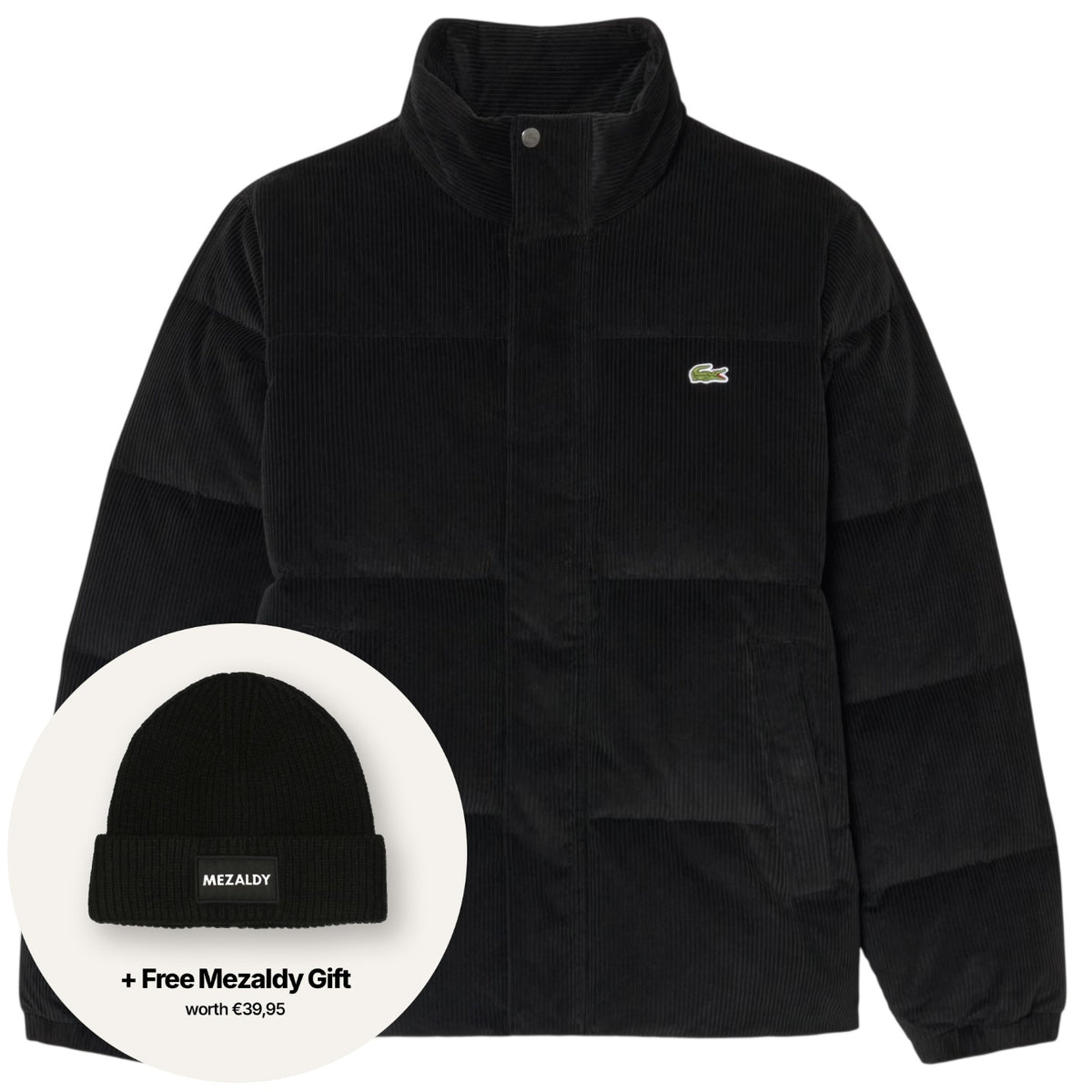 Lacoste Corduroy Down Puffer Zwart