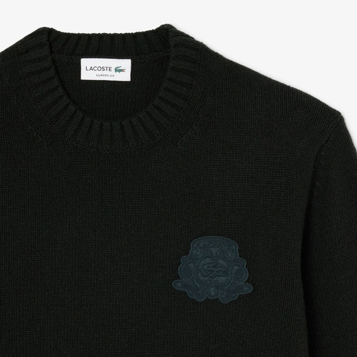 Lacoste Embroidered Shield Wool Sweater Donker Groen