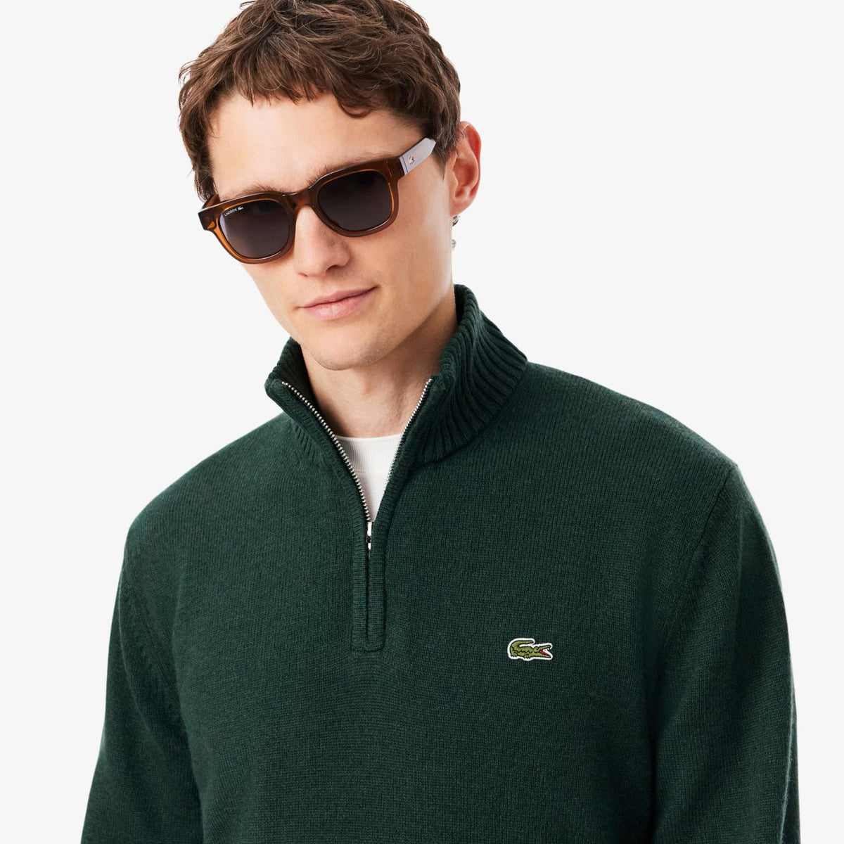 Lacoste Knitted Half Zip Sweater Donker Groen
