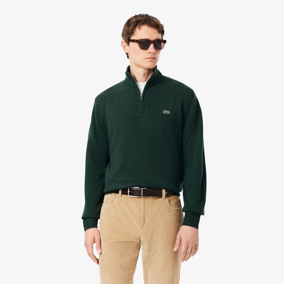 Lacoste Knitted Half Zip Sweater Donker Groen