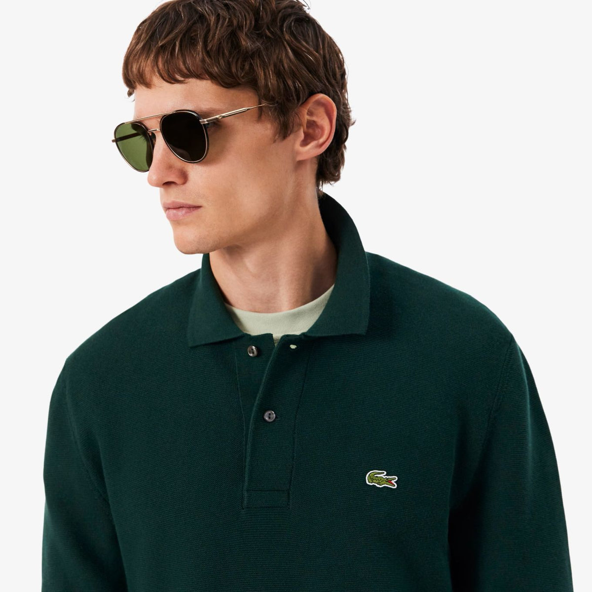 Lacoste Knitted Longsleeve Polo Donker Groen