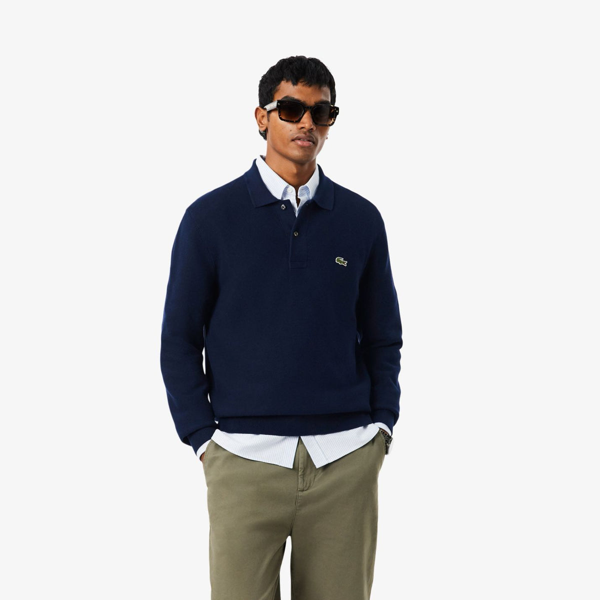Lacoste Knitted Longsleeve Polo Navy