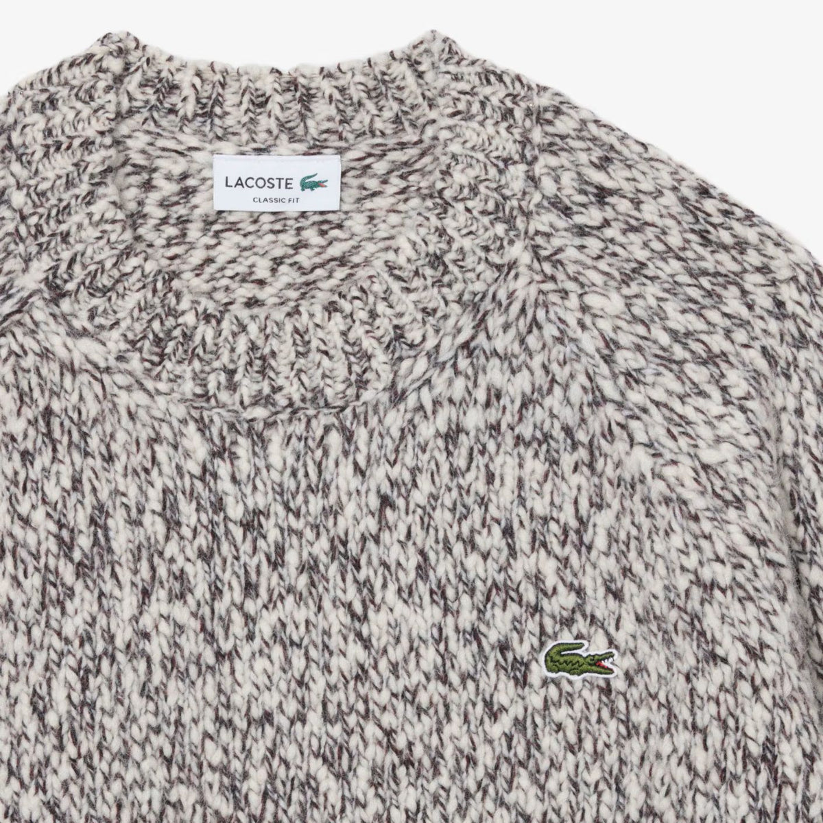 Lacoste Mercerized Knit Wool Sweater Off White/Bruin